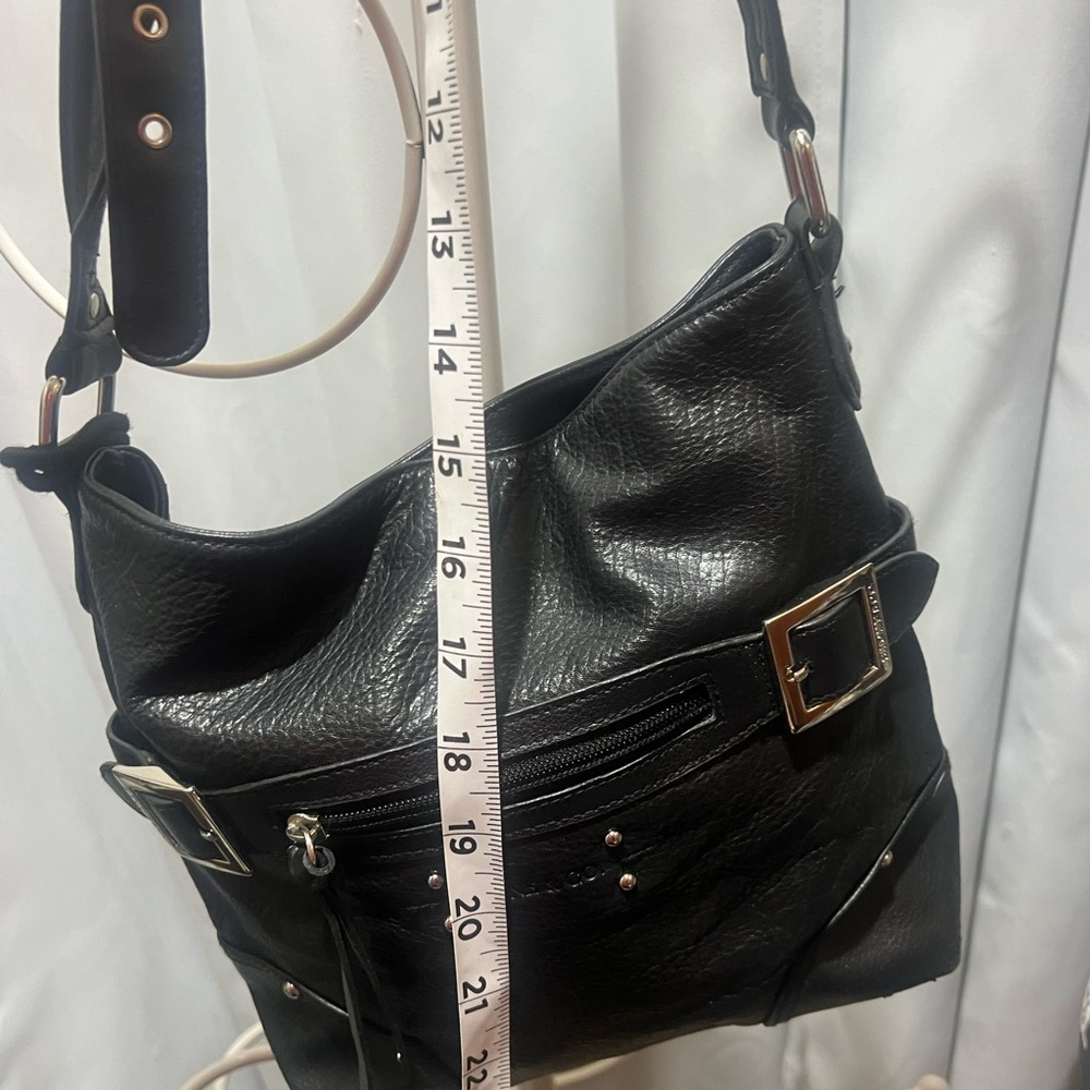 Stone & Co Black Pebbled Leather Crossbody Bag Silver Hardware Teal Lining - Picture 11 of 13